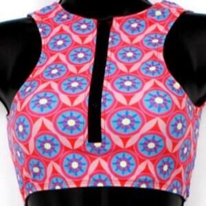 Swimsuit Pink & Blue Geo Print Zipper Tankini Top Only Size X-Small